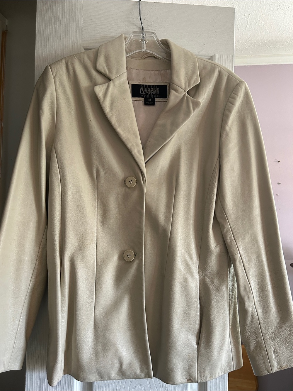 Wilsons Leather Cream Women's Two-Button Leather Blazer